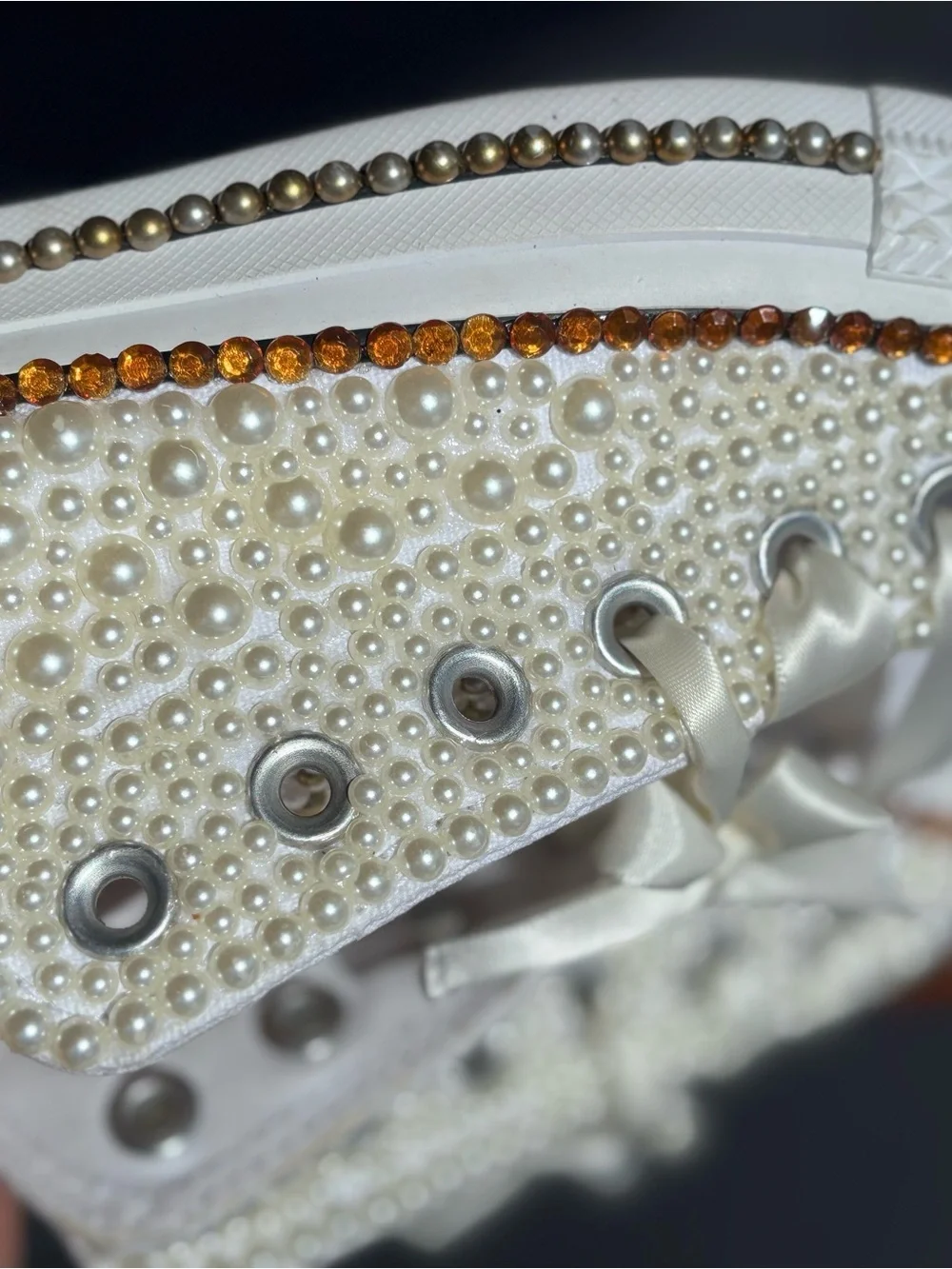 Converse Custom Pearl Rhinestone Glam Sneakers